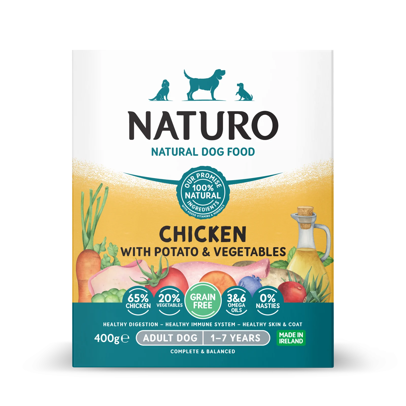 Caserola Naturo Adult Grain Free cu Carne de Pui, Cartofi si Legume
